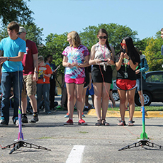 Students are ready for rocket to blast off. 